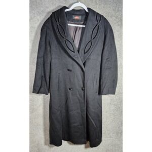 Alorna Wool Blend Double Breasted Longline Coat Vintage Womens Size Large Black
